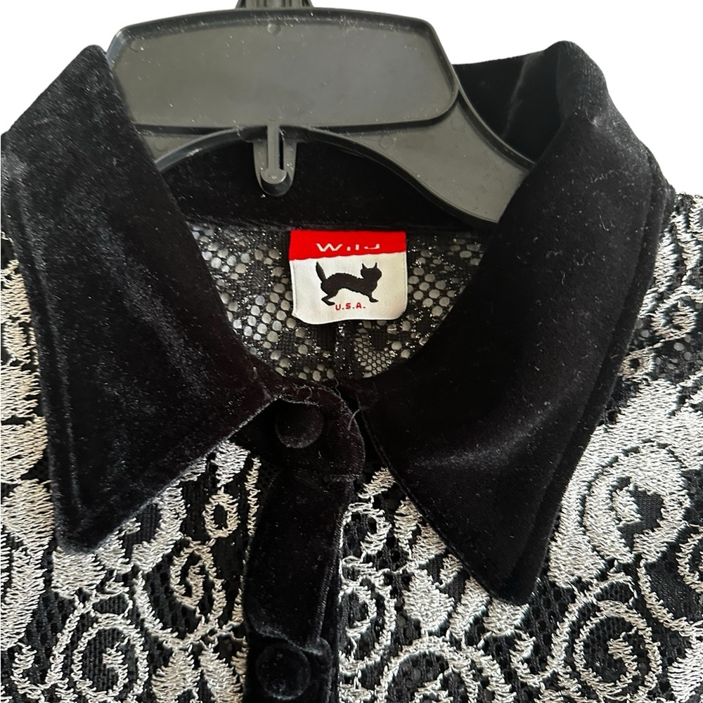 WILD USA LACE BLOUSE TOP WOMEN SEE THROUGH LONG SLEEVE SZ SMALL - Picture 5 of 9